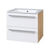 Bino, koupelnová skříňka s keramickým umyvadlem 61 cm, bílá/dub