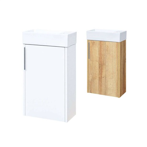 Vigo, kúpeľňová skrinka s keramickým umývadlom, 41 cm, biela, dub