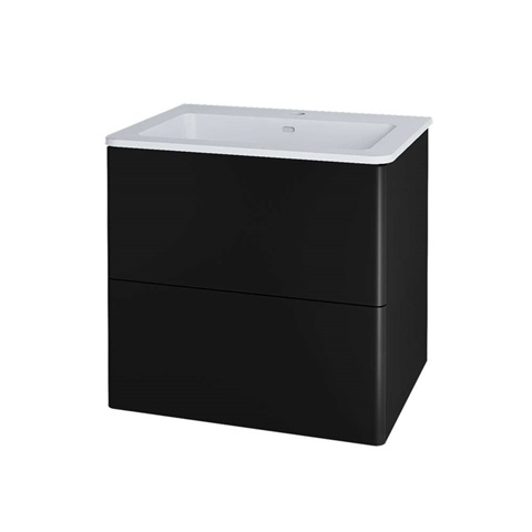 Siena, koupelnová skříňka s umyvadlem z litého mramoru 61 cm, černá mat