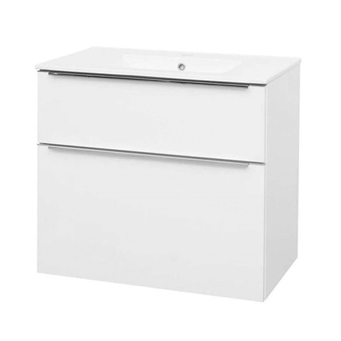 Mailo, koupelnová skříňka s keramickým umyvadlem 81 cm, bílá, chrom madlo