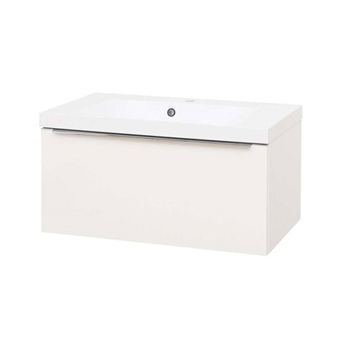 Mailo, koupelnová skříňka s umyvadlem z litého mramoru 81 cm, bílá, chrom madlo