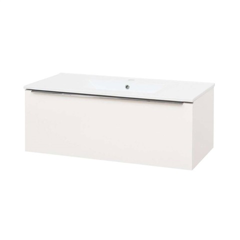 Mailo, koupelnová skříňka s keramickým umyvadlem 101 cm, bílá, chrom madlo