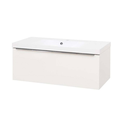 Mailo, koupelnová skříňka s umyvadlem z litého mramoru 101 cm, bílá, chrom madlo