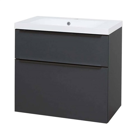 Mailo, koupelnová skříňka s umyvadlem z litého mramoru 81 cm, antracit, černé madlo