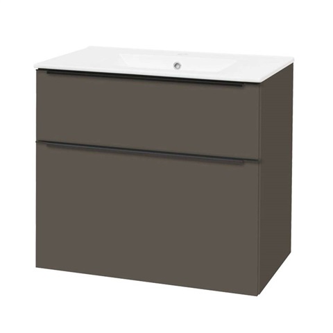 Mailo, koupelnová skříňka s keramickým umyvadlem 81 cm, šedá láva, černé madlo
