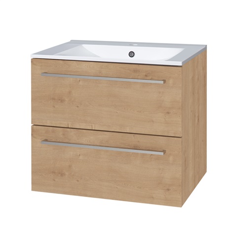 Bathroom cabinet with ceramic washbasin 60 cm, oak