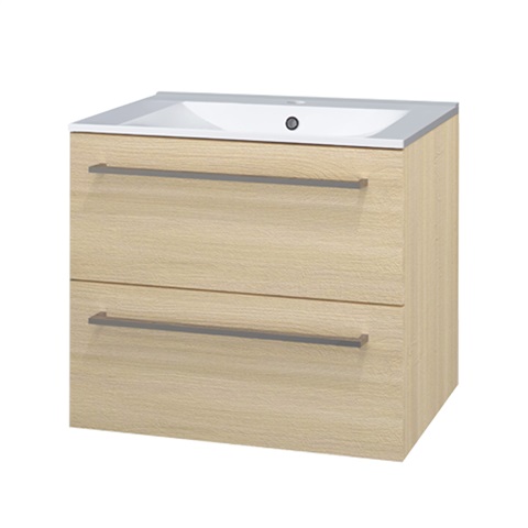 Bathroom cabinet with ceramic washbasin 60 cm, oak