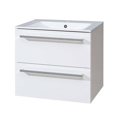 Bathroom cabinet with ceramic washbasin 60 cm, white / white