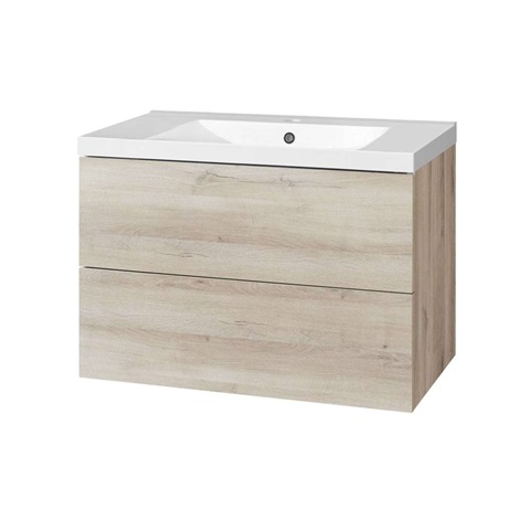 Aira, koupelnová skříňka s umyvadlem z litého mramoru 81 cm, dub Kronberg