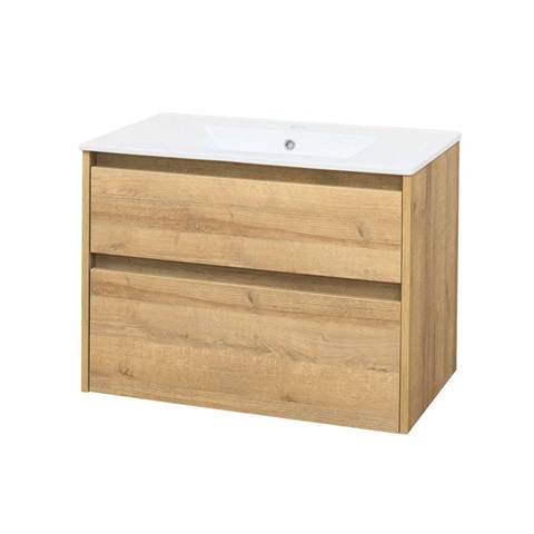 Opto, koupelnová skříňka s keramickým umyvadlem 81 cm, dub Riviera