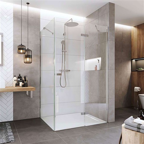 Shower enclosure, Novea, rectangle, 100x90 cm, chrom. profiles, Clear glass, righ door & side panel
