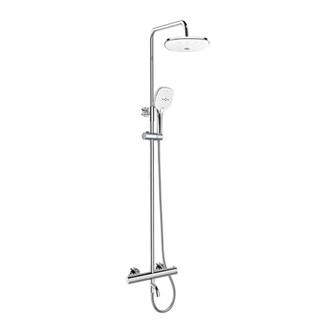 Sprchový set: Termostatická nástenná vaňová batéria, ručná a tanierová sprcha a hadica