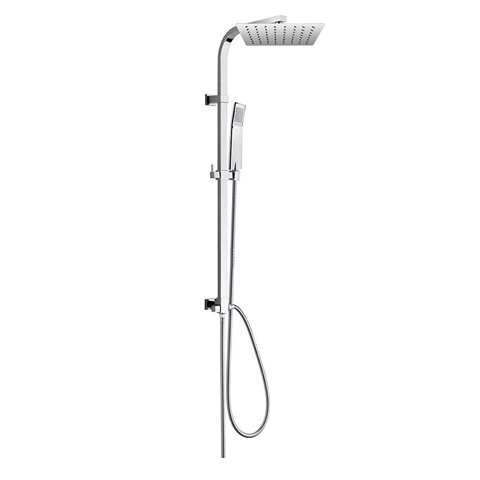 Sprchový set Quatro s tyčí, hadicí, ruční a talíř. hranatou sprchou, slim, nerez