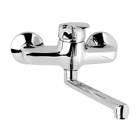 Kitchen wall mounted faucet, Sonáta, 150 mm, with flat spout pipe 300 mm, chrome