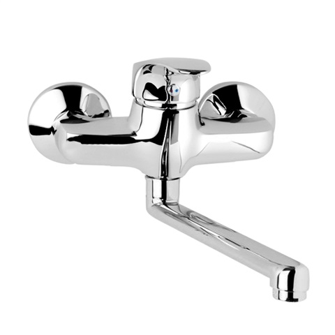 Kitchen wall mounted faucet, Sonáta, 100 mmm, with flat spout pipe 300 mm, chrome