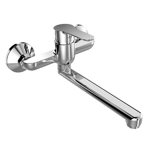 Kitchen wall mounted faucet, Zuna, with flat spout pipe 210 mm, chrome