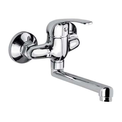 Kitchen wall mounted faucet, Lila, 100 mm, with flat spout pipe 250 mm, chrome