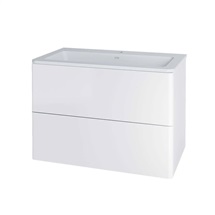 Siena, kúpeľňová skrinka s umývadlom z litého mramoru 81 cm, biela lesk