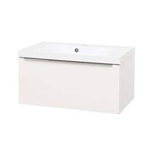 Mailo, koupelnová skříňka s umyvadlem z litého mramoru 81 cm, bílá, chrom madlo