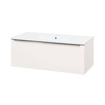 Mailo, koupelnová skříňka s keramickým umyvadlem 101 cm, bílá, chrom madlo