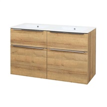 Mailo, koupelnová skříňka s keramickým umyvadlem 121 cm, dub Riviera, chrom madlo
