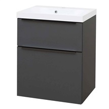Mailo, koupelnová skříňka s umyvadlem z litého mramoru 61 cm, antracit, černé madlo