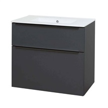 Mailo, koupelnová skříňka s keramickým umyvadlem 81 cm, antracit, černé madlo