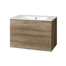 Aira, koupelnová skříňka s keramickým umyvadlem 81 cm, dub Halifax