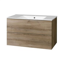 Aira, koupelnová skříňka s keramickým umyvadlem 101 cm, dub Halifax