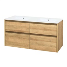 Opto, koupelnová skříňka s keramickým umyvadlem 121 cm, dub Riviera