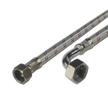 Stainless steel connecting hose, 8x12, FxF, 3/8"x1/2" with elbow