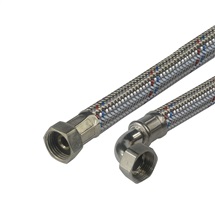 Stainless steel connecting hose, 13x18, FxF, 1/2"x3/4" with elbow