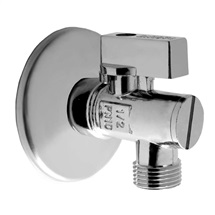 Angle valve, with filter and rosette, metal lever, chrome-plated brass, 1/2"x3/8"