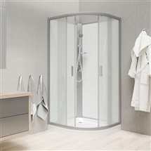 Sprchový box, čtvrtkruh, 90 cm, satin ALU, sklo Point, zadní stěny bílé, SMC vanička, bez stříšky