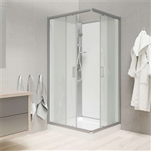 Shower box, square, profiles satin, glass Point, white back glasses