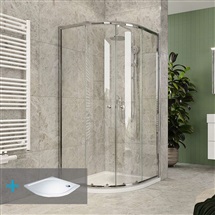 Sprchový set z Kory Lite, čtvrtkruh, 90 cm, chrom ALU, sklo Čiré a vaničky z litého mramoru