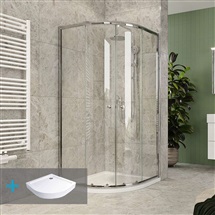Sprchový set z Kory Lite, čtvrtkruh, 80 cm, chrom ALU, sklo Čiré a vysoké SMC vaničky vč. sifonu