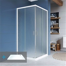 Kora sprchový set: obdélníkový kout 90x80 cm, bílý ALU, sklo Grape, vanička, sifon