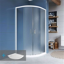 Kora sprchový set: sprchový kout R550, bílý ALU, sklo Grape, 90 cm, vanička, sifon