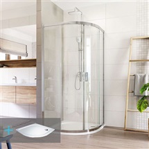 Sprchovací set: LIMA, štvrťkruh, 100 cm, chróm  ALU, sklo Číre, vanička z liatého mramoru