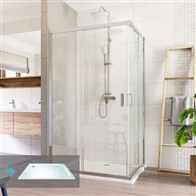 Sprchový set: LIMA, obdélník, 100x80 cm, chrom ALU, sklo Čiré, vanička z litého mramoru