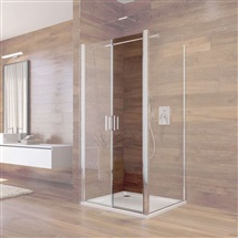 Shower door, LIMA, double-wing, swing, 100 cm, chromed ALU, glass Clear