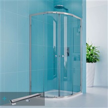 Sprchový set z Kory Lite, : čtvrtkruh, 90 cm, chrom ALU, sklo Čiré a odtokového žlabu