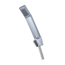 Shower set, one position shower head, stainless steel double lock antitwist hose