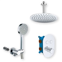 Shower set with thermostatic concealed push-button faucet - 2-way - oval cover