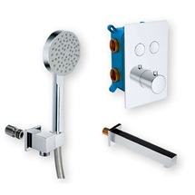 Bath set with thermostatic concealed push-button faucet - 2-way - rectangular cover