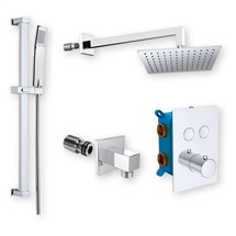 Shower set with thermostatic concealed push-button faucet - 2-way - rectangular cover