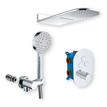 Shower set with thermostatic concealed push-button faucet - 3-way - oval cover