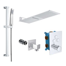 Shower set with thermostatic concealed push-button faucet - 3-way - rectangular cover