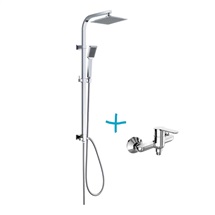 Quatro shower set, plastic overhead shower and single-position hand shower including Zuna faucet